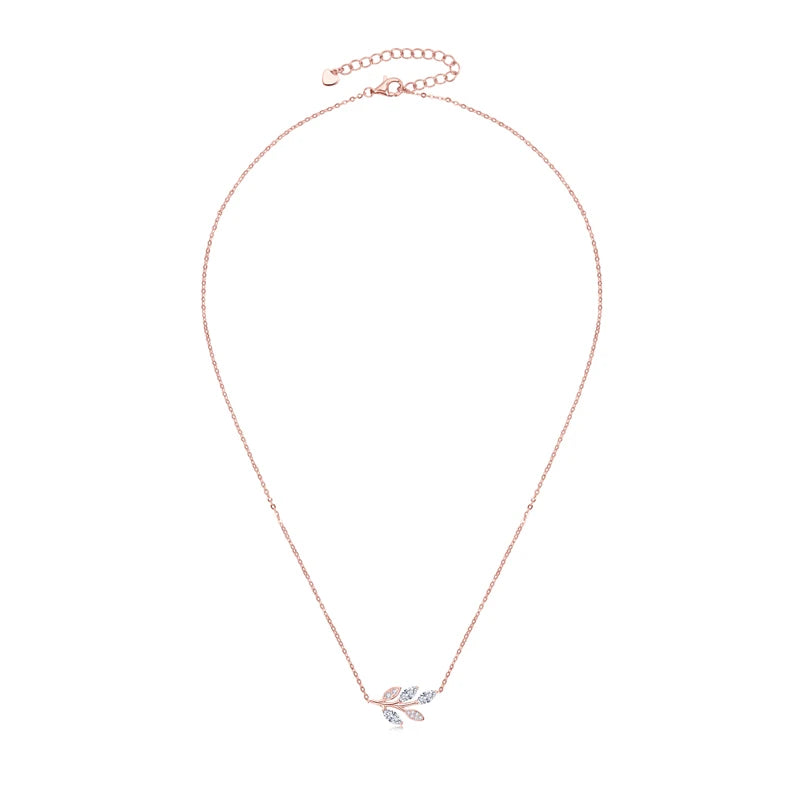 Silver Marquise Cut Moissanite Leaf Pendant Necklace