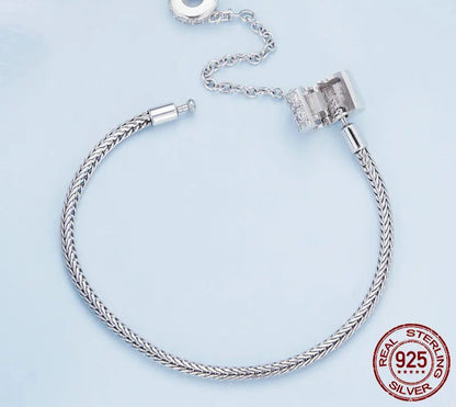 Silver Charm Bracelet with Safety Chain