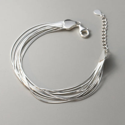 Silver Multilayer Minimalist Snake Chain Bracelet