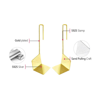 Minimalist Origami Art Design Earrings – Silver & 18K Gold Long Dangle