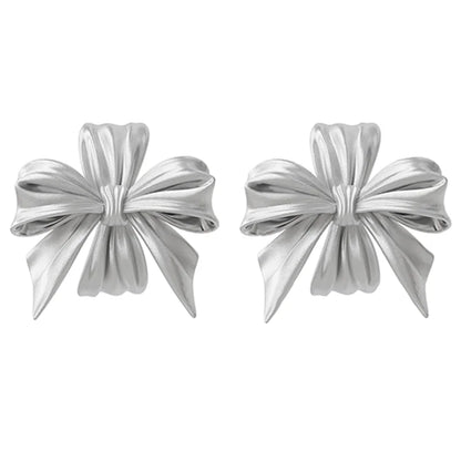 Silver Elegant 3D Silk Ribbon Stud Earrings