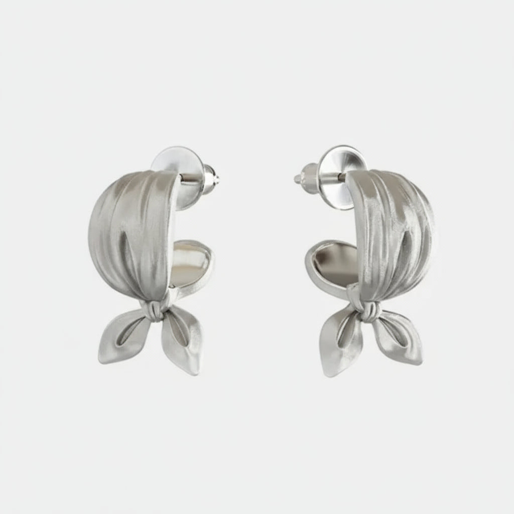 Silver 3D Bow Stud Earring