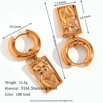 18 k Gold Plated Female Body Drop Earrings – Waterproof Stainless Steel Statement