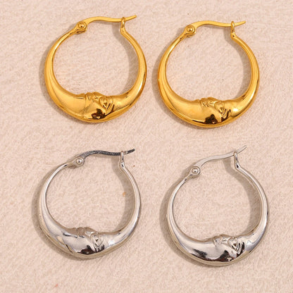 18K Gold Plated Stainless Steel Moon Hoop Earrings – Unique Waterproof Statement