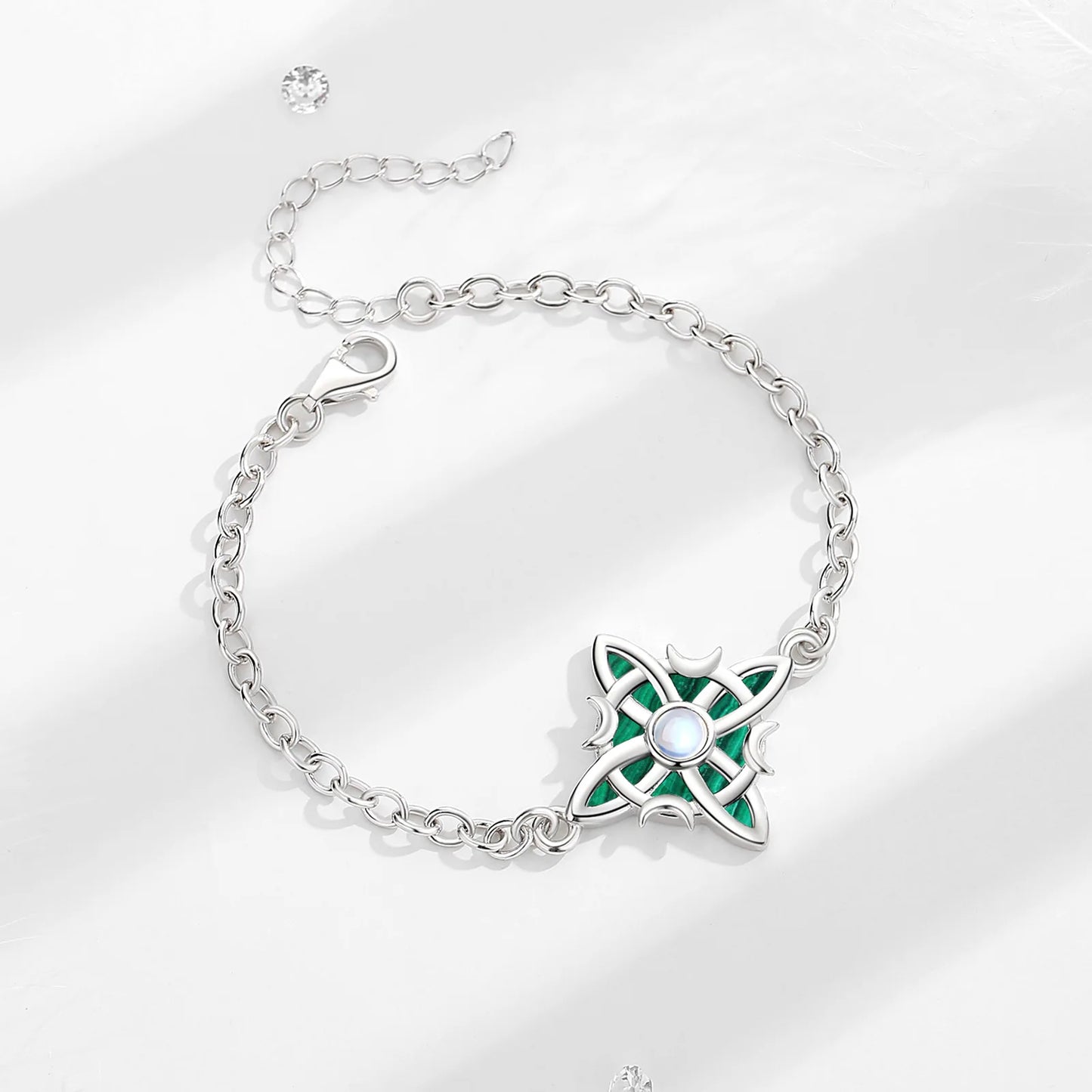 Silver Moonstone Celtic Knot Amulet Chain Bracelet
