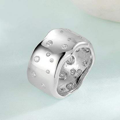 Silver Irregular Handmade Zircon Wide Ring