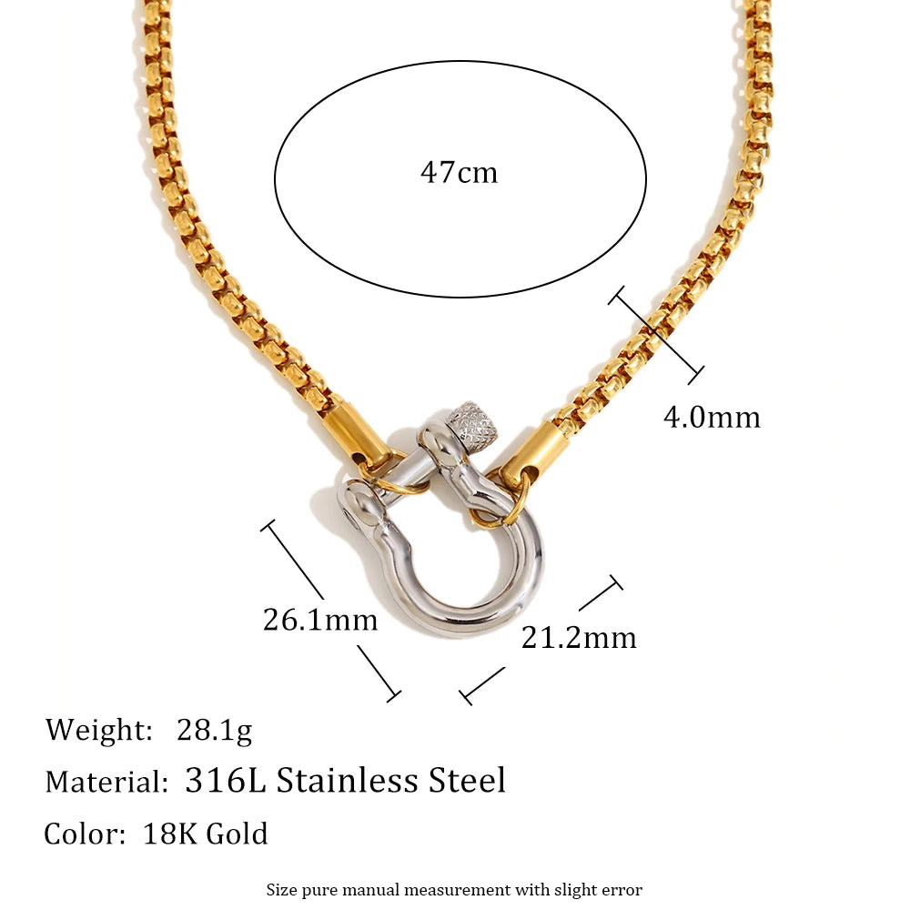 18K Gold Plated Double‑Tone Horseshoe Necklace – 316L Stainless Steel Waterproof Necklace