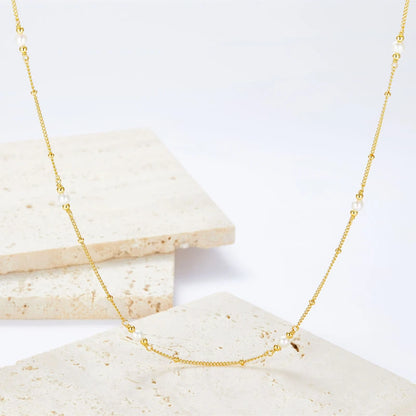 Silver Gold Plated Lapis Lazuli Pearl Sphere Chain Station Necklace