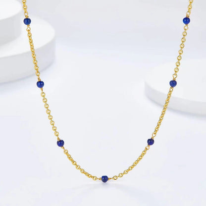 Silver Gold Plated Lapis Lazuli Beaded Station, Trendy Stack Chokers Necklace