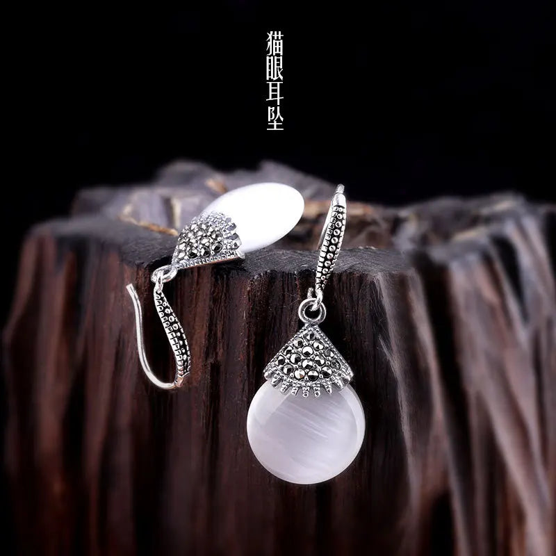 Silver Inlaid Droplet Earrings