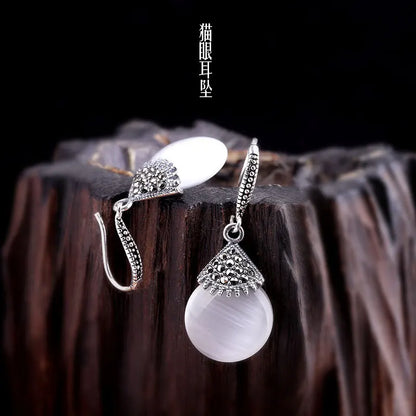 Silver Inlaid Droplet Earrings