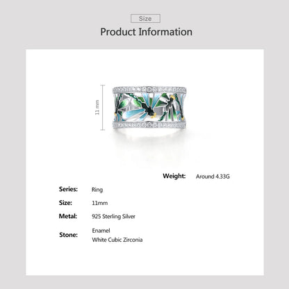 Silver Dragonfly Party Green Ring