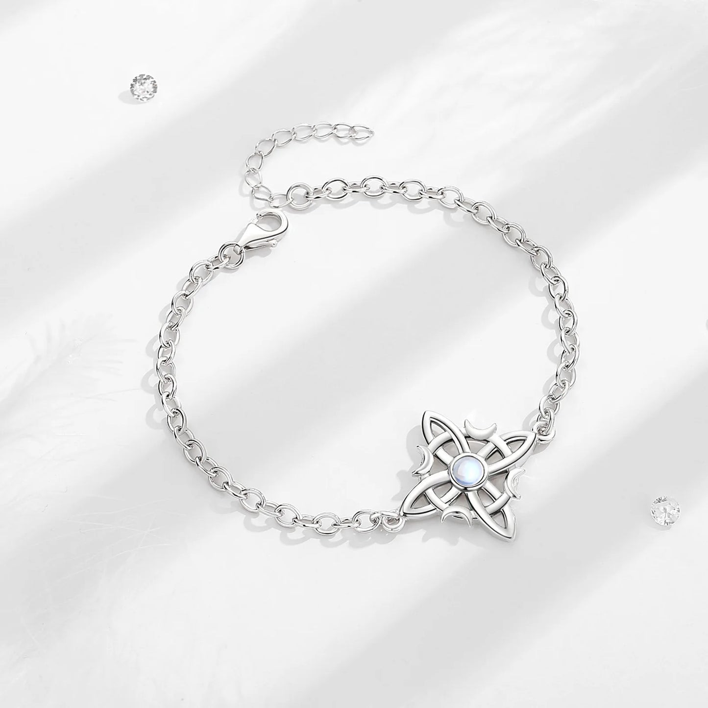 Silver Moonstone Celtic Knot Amulet Chain Bracelet