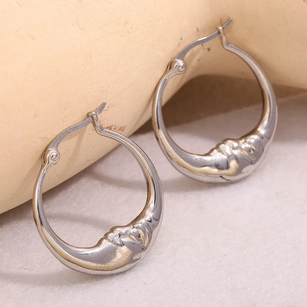18K Gold Plated Stainless Steel Moon Hoop Earrings – Unique Waterproof Statement