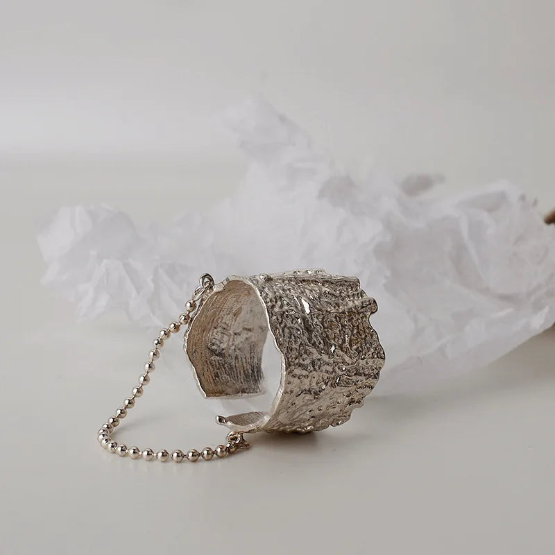 Silver Tin foil texture cold style ring with a high-end feel