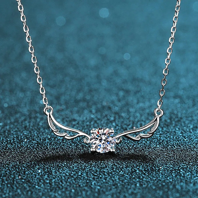 Silver Moissanite Diamond-set Angle Wing Necklace