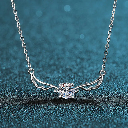 Silver Moissanite Diamond-set Angle Wing Necklace