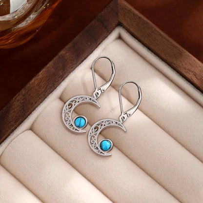 Silver Turquoise Celtic Star Moon Earrings