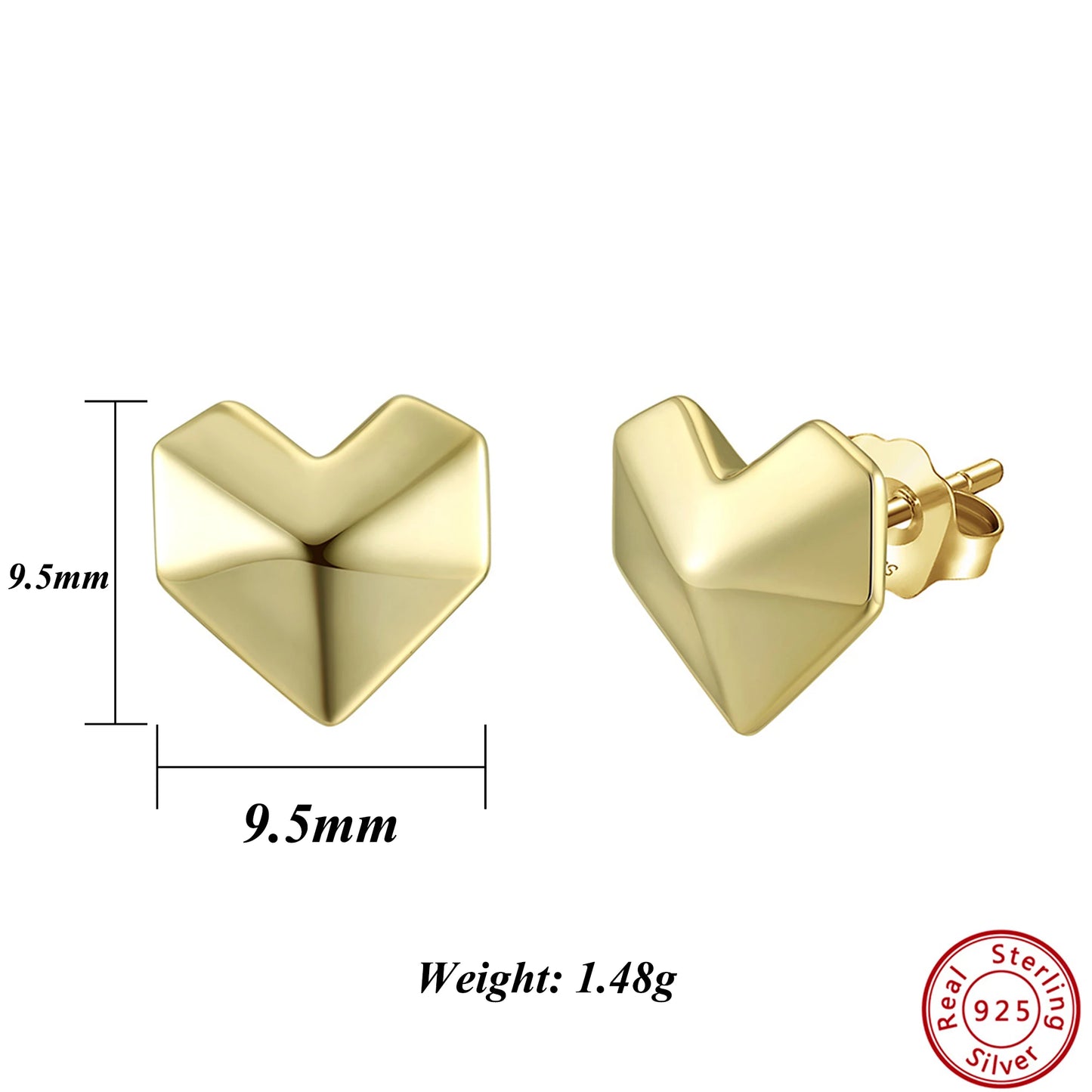 Romantic 925 Sterling Silver Heart Stud Earrings Minimalism Design