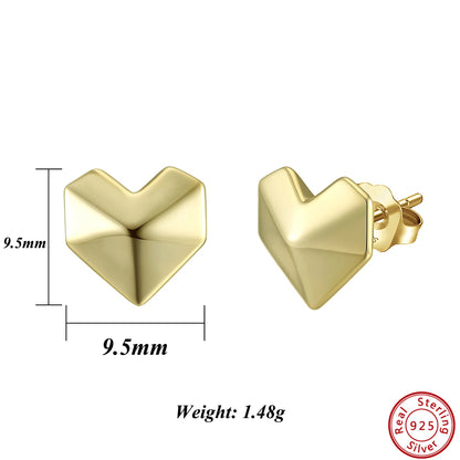 Romantic 925 Sterling Silver Heart Stud Earrings Minimalism Design