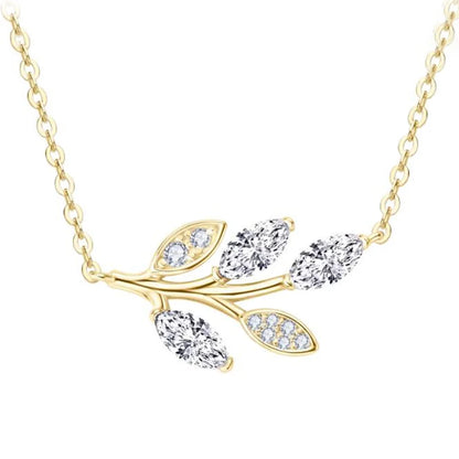 Silver Marquise Cut Moissanite Leaf Pendant Necklace