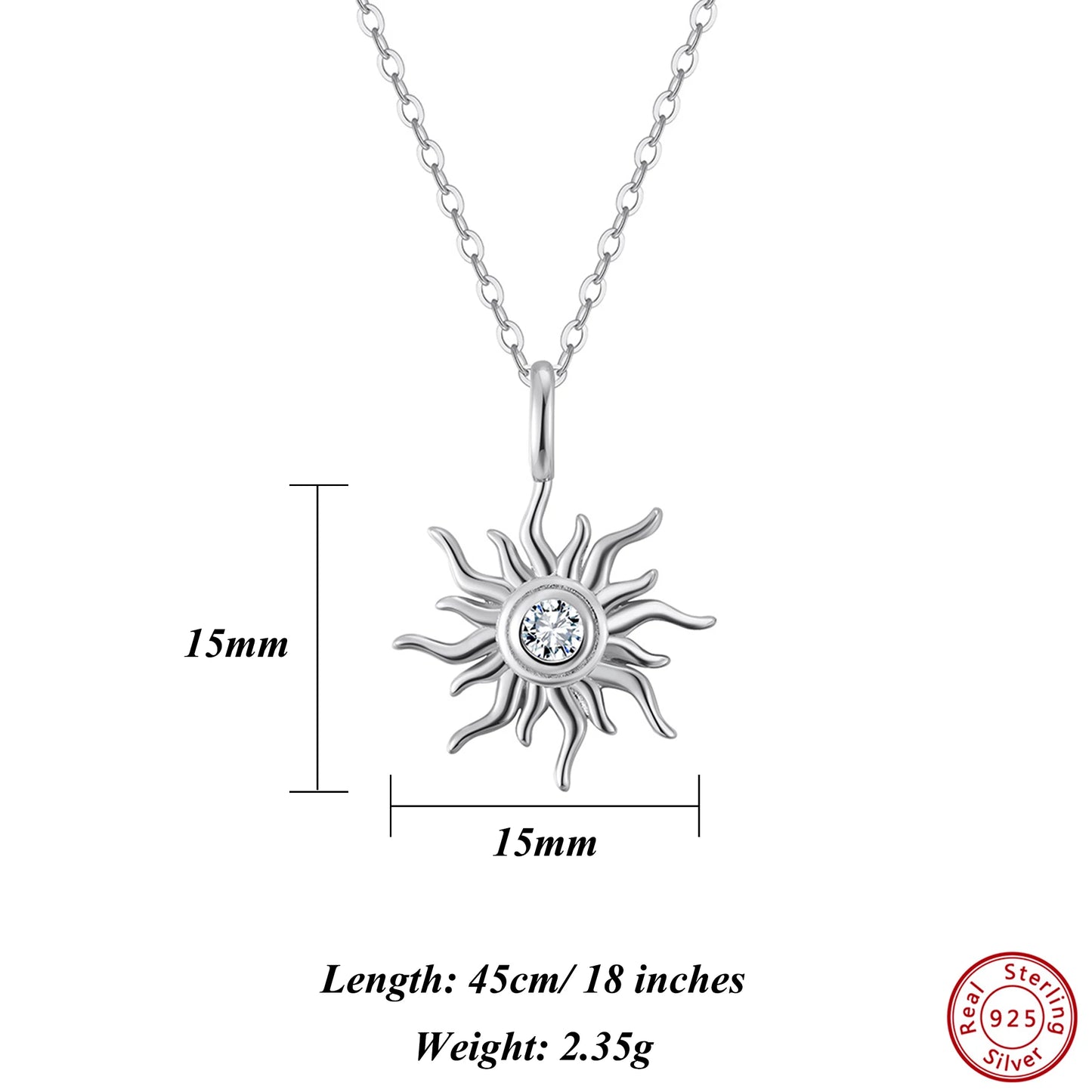 Silver Pendant Necklace, AAAA Cubic Zirconia Decor Solar Design