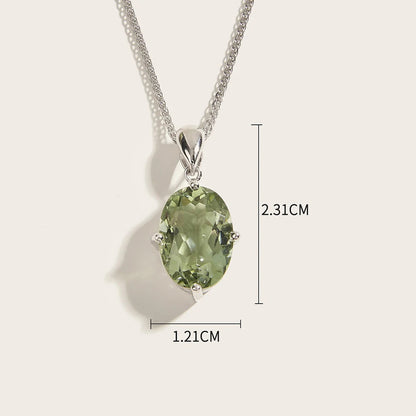 Silver Natural Green Amethyst Gemstone Pendant Necklace