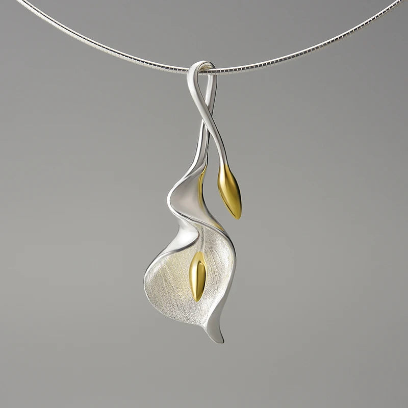 Silver New Calla Lily Flower Pendant and Chain Necklace