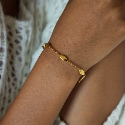 18K Gold Horse Eye Link Chain Bracelet Waterproof Stainless Steel