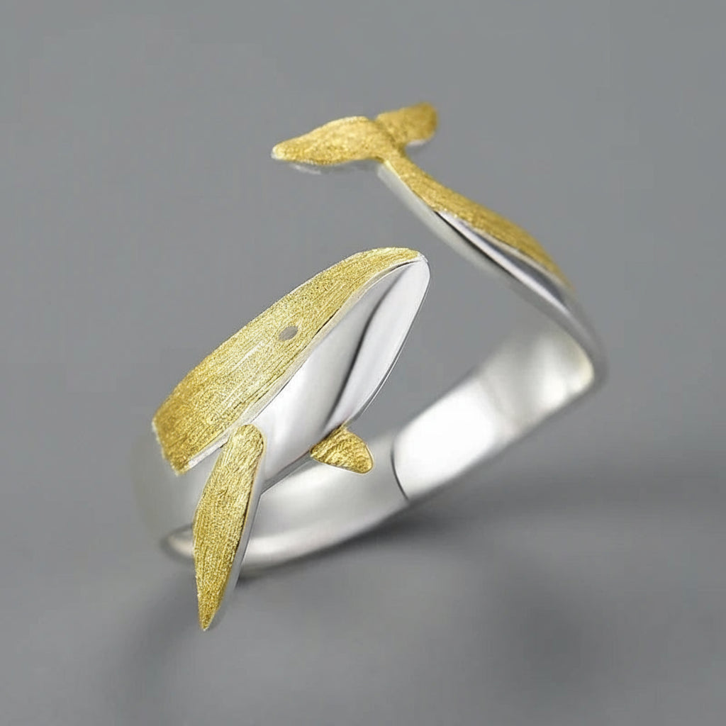 Silver Adjustable Whale Dancing Ring