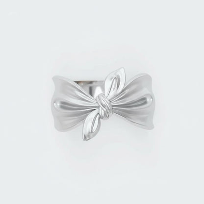 Silver 3D  Unique Elegant Bow Open Ring