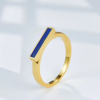 Minimalist Silver Gold Plated Natural Lapis Lazuli Stacking Ring