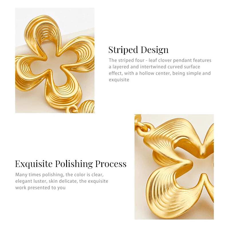 Lucky Four‑Leaf Clover Studs, 18K Gold‑Plated with Striped Detail & Ball Accent