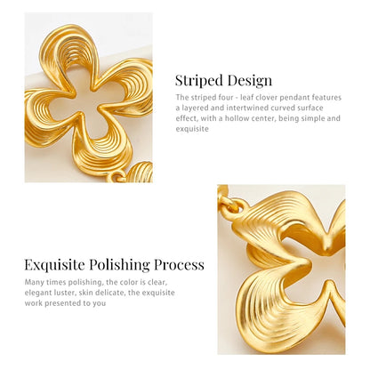 Lucky Four‑Leaf Clover Studs, 18K Gold‑Plated with Striped Detail & Ball Accent