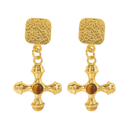 18K Gold Plated Stainless Steel Cross Earrings Stud