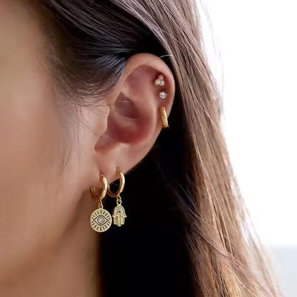 925 Sterling Silver Needle Round Vintage Geometric Pendant Earrings