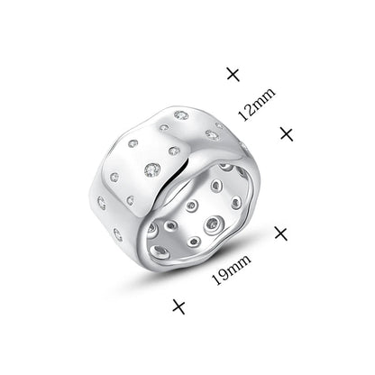 Silver Irregular Handmade Zircon Wide Ring