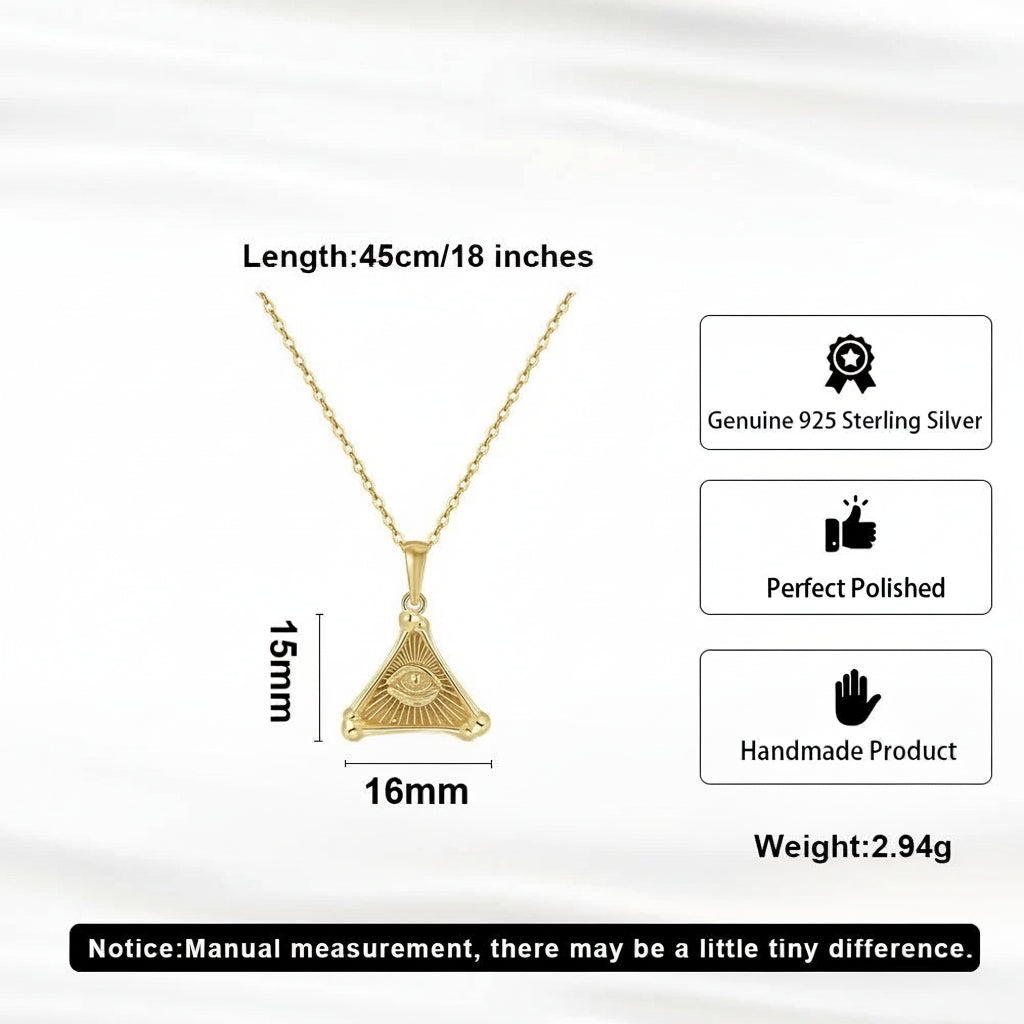 925 Sterling Silver Triangle Devil's Eye Pendant Necklace – Trendy Vintage Charm Jewelry