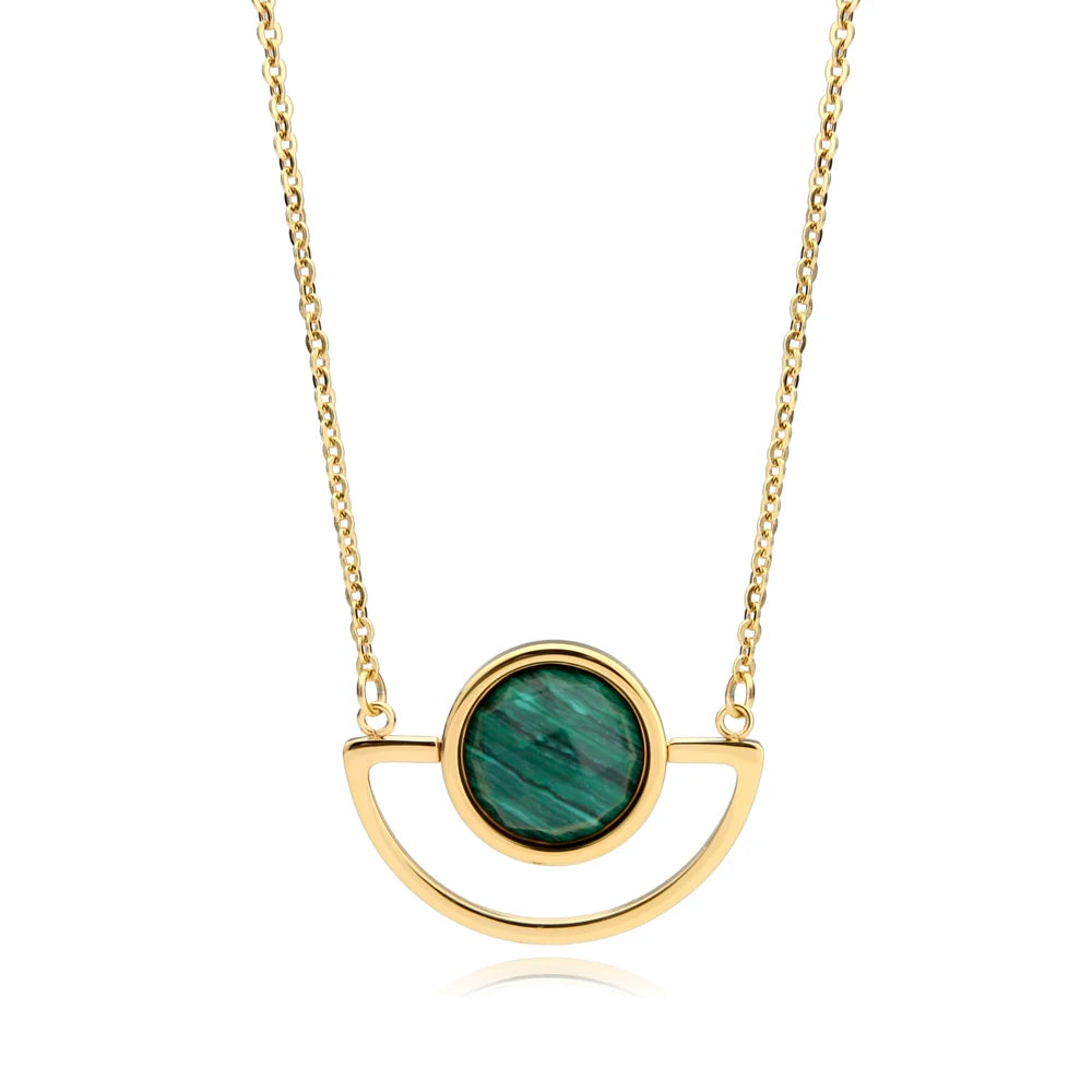 18K Gold Plated Turquoise Geometric Choker Necklace with Long Chain Pendant