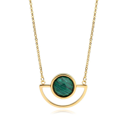 18K Gold Plated Turquoise Geometric Choker Necklace with Long Chain Pendant
