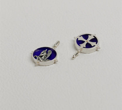 Silver Blue Glass Round Pendant