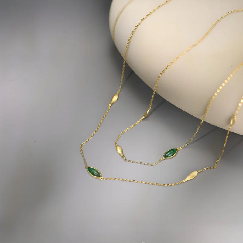 Elegant 925 Silver Multi‑Layer Necklace with Natural Stones