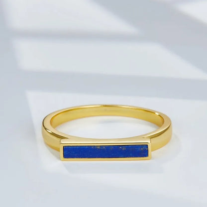 Minimalist Silver Gold Plated Natural Lapis Lazuli Stacking Ring