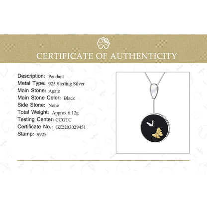 Silver Round Natural Agate Stone Butterfly Pendants and Necklaces