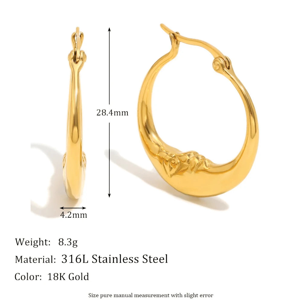 18K Gold Plated Stainless Steel Moon Hoop Earrings – Unique Waterproof Statement