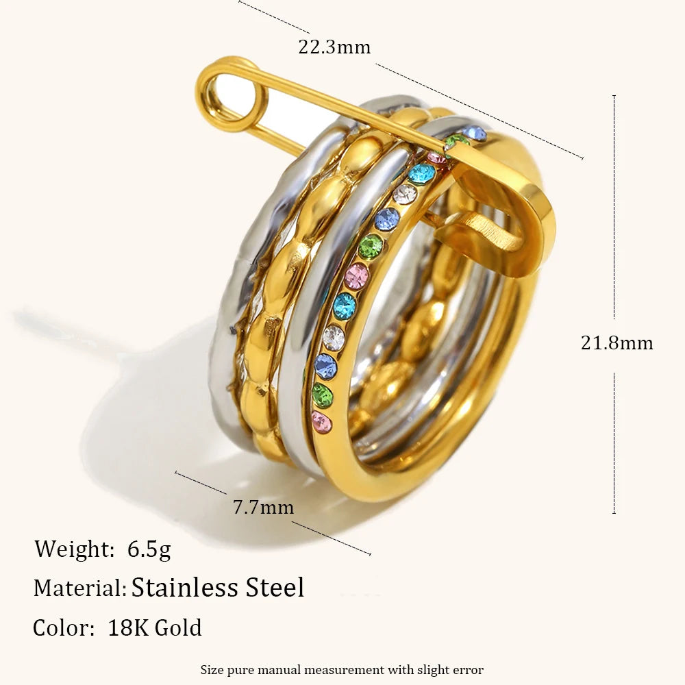 Waterproof 18K Gold Plated Pin Loop Buckle Ring