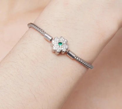 Silver Four-Leaf Clover Snake Bracelet