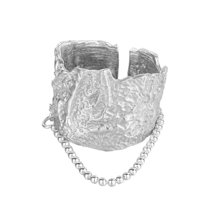 Silver Tin foil texture cold style ring with a high-end feel