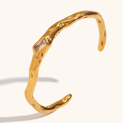 18K Gold CZ Open Bracelet Waterproof Stainless Steel Hypoallergenic