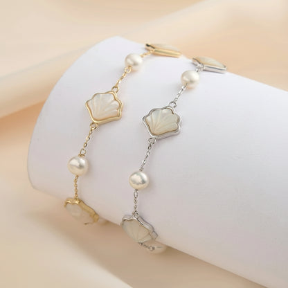 Silver Dainty Conch Shell Bracelet, Ocean-Inspired Beach Jewelry